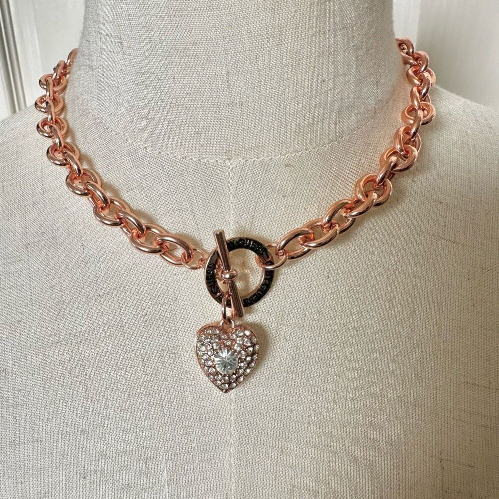 G by Guess rose gold heartโtoggle necklace